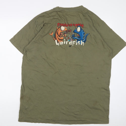 Weird Fish Mens Green Cotton T-Shirt Size 2XL Crew Neck