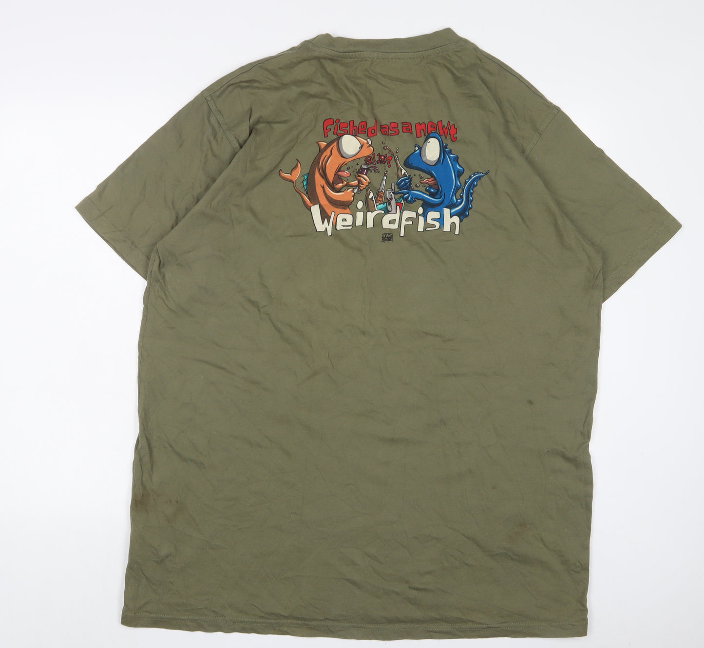 Weird Fish Mens Green Cotton T-Shirt Size 2XL Crew Neck