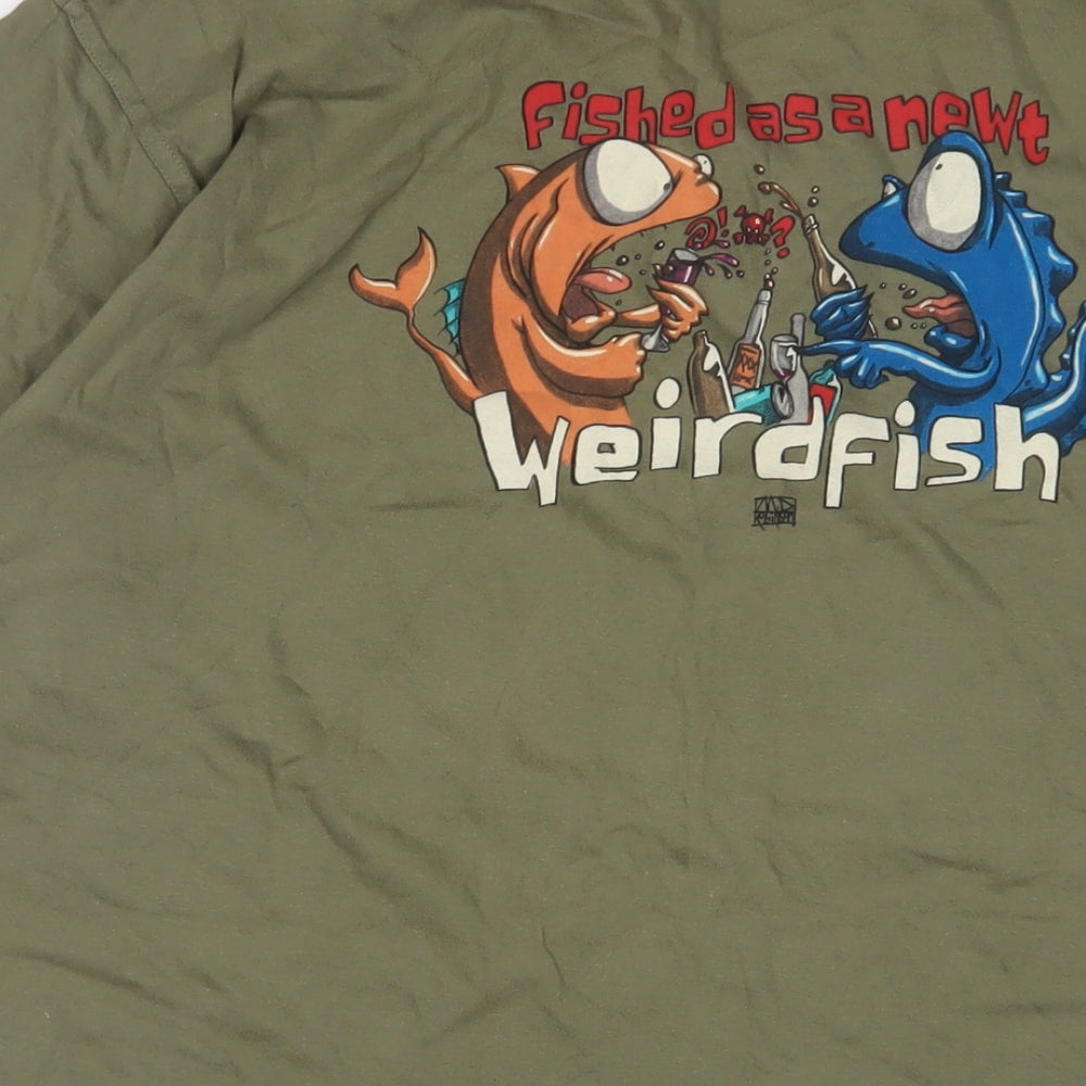 Weird Fish Mens Green Cotton T-Shirt Size 2XL Crew Neck