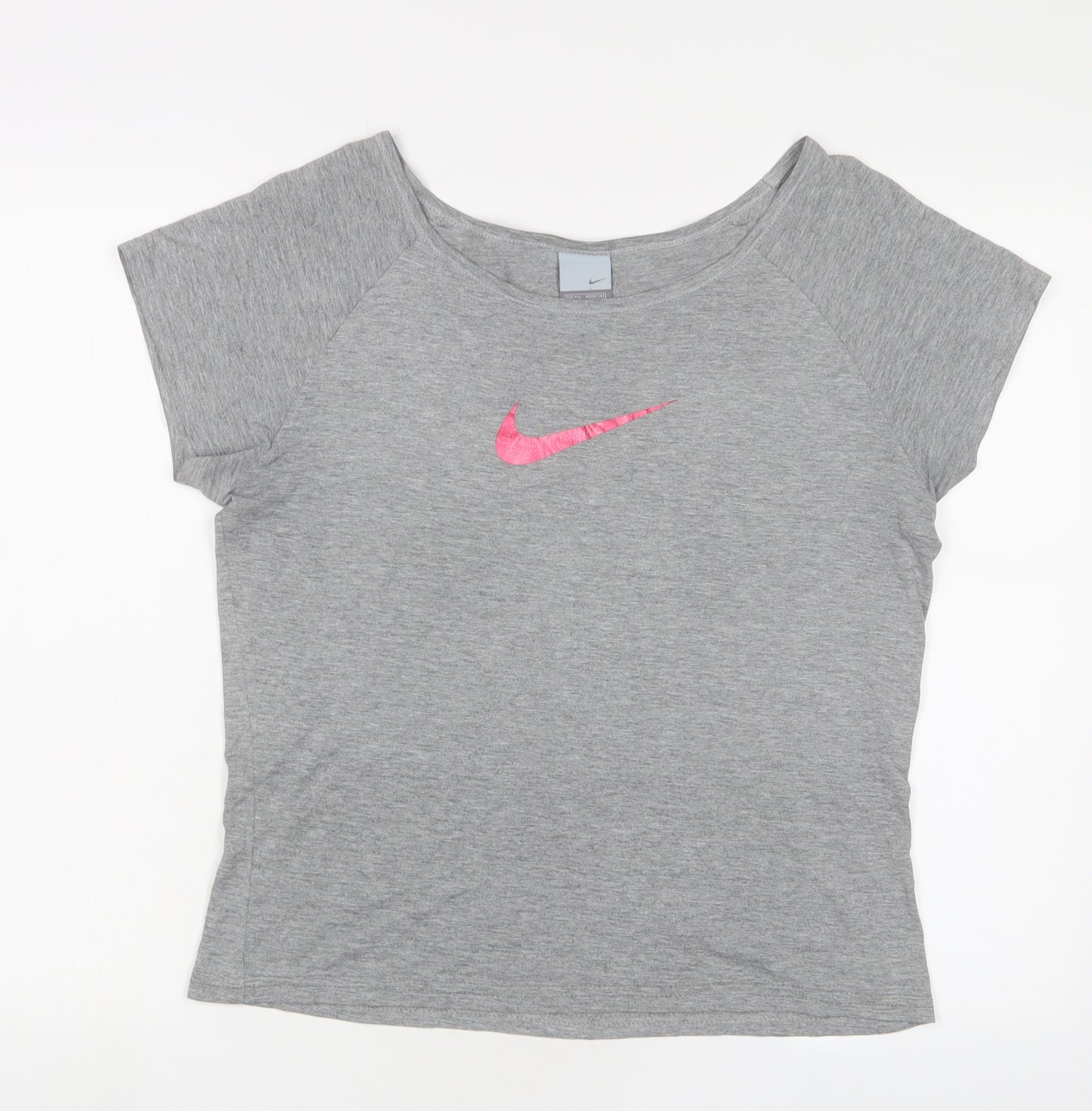 Nike Womens Grey Polyester Basic T-Shirt Size 18 Boat Neck - Logo
