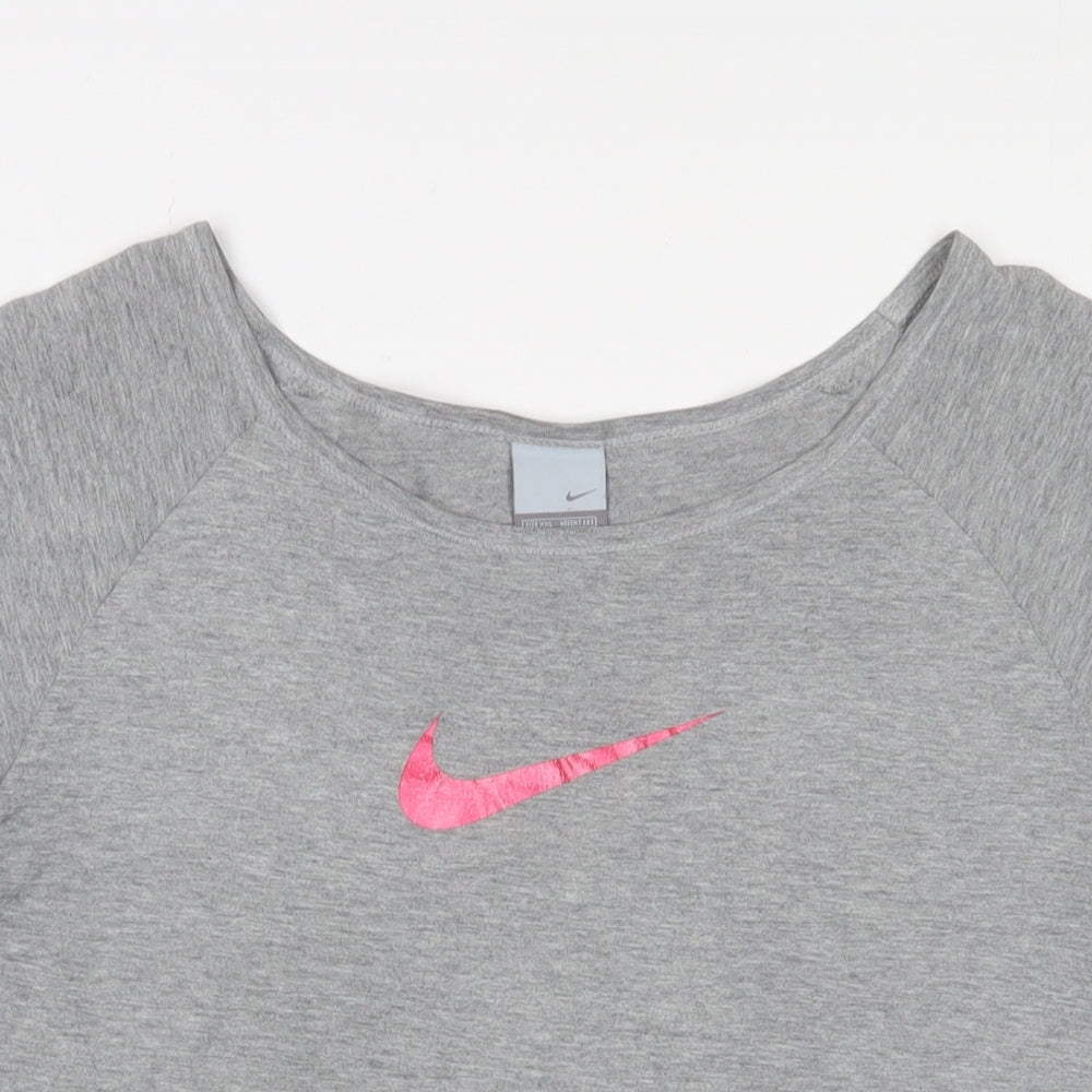 Nike Womens Grey Polyester Basic T-Shirt Size 18 Boat Neck - Logo