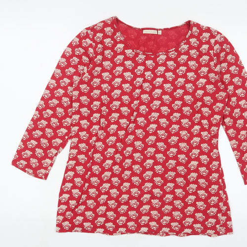 Cabbages & Roses Womens Red Floral Cotton Basic T-Shirt Size M Crew Neck