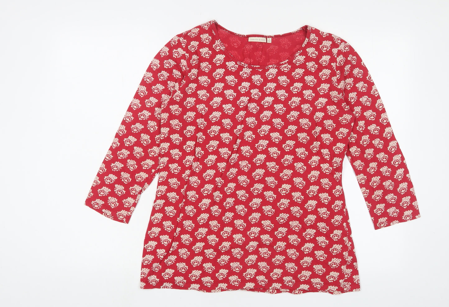 Cabbages & Roses Womens Red Floral Cotton Basic T-Shirt Size M Crew Neck