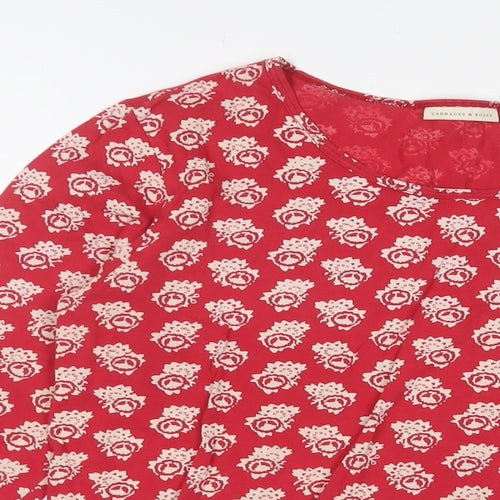 Cabbages & Roses Womens Red Floral Cotton Basic T-Shirt Size M Crew Neck