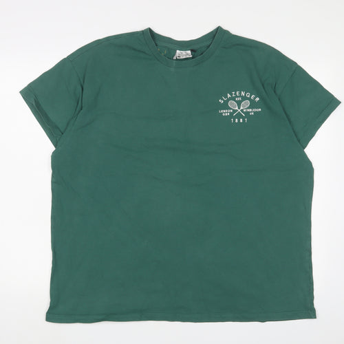 Slazenger Womens Green Cotton Basic T-Shirt Size 16 Crew Neck - Logo, Embroidered