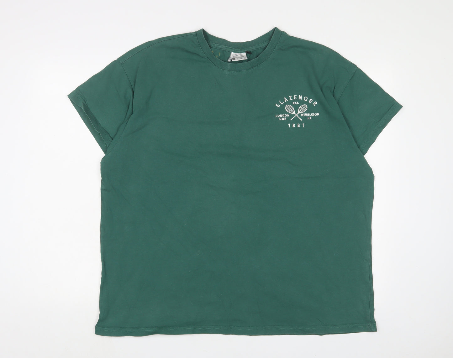 Slazenger Womens Green Cotton Basic T-Shirt Size 16 Crew Neck - Logo, Embroidered