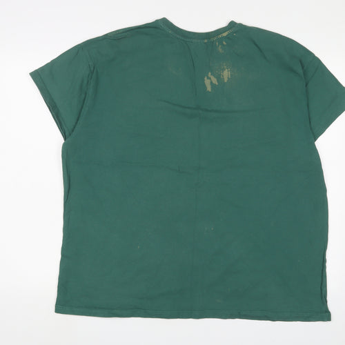 Slazenger Womens Green Cotton Basic T-Shirt Size 16 Crew Neck - Logo, Embroidered