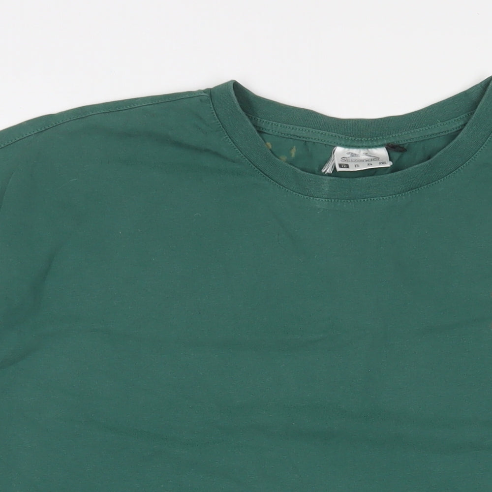 Slazenger Womens Green Cotton Basic T-Shirt Size 16 Crew Neck - Logo, Embroidered