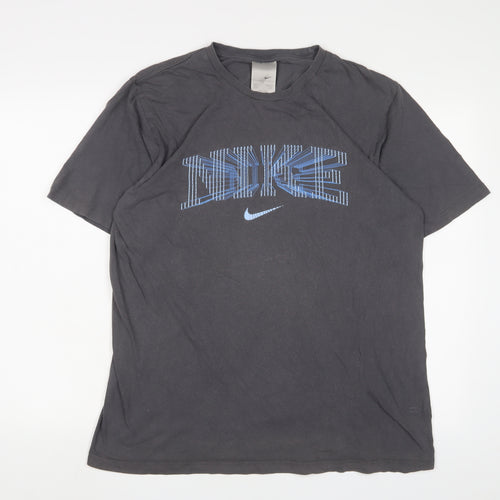 Nike Mens Grey Cotton T-Shirt Size L Crew Neck - Logo