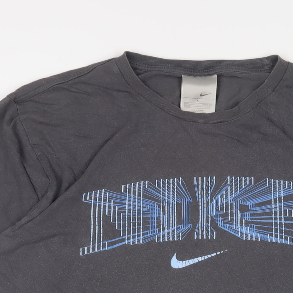 Nike Mens Grey Cotton T-Shirt Size L Crew Neck - Logo