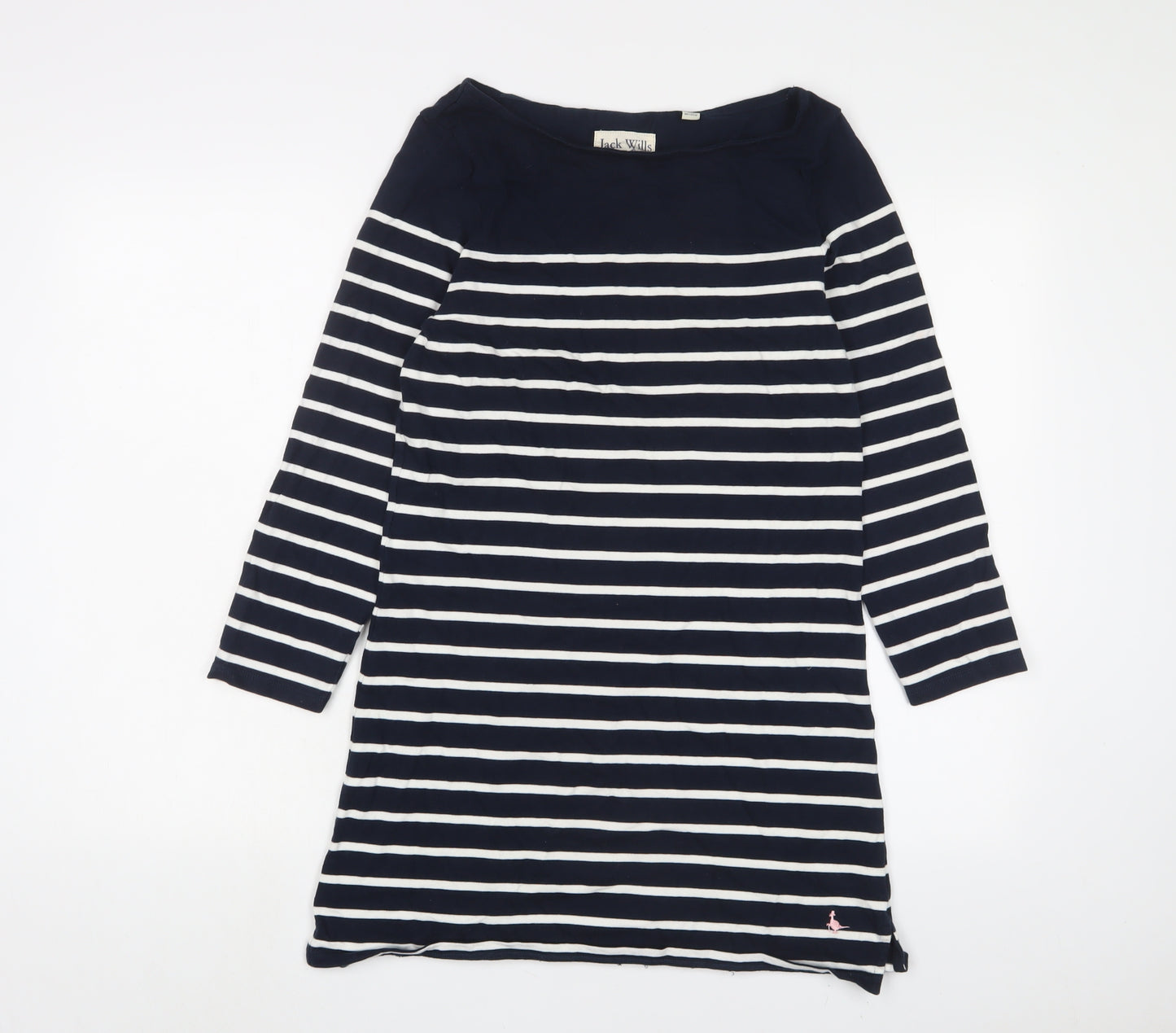 Jack Wills Womens Blue Striped Cotton Jumper Dress Size 12 Boat Neck Pullover