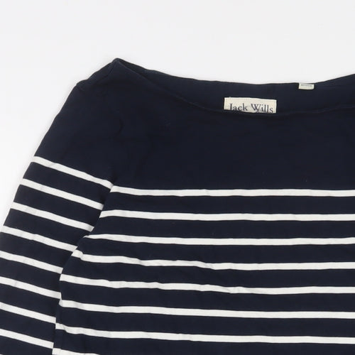 Jack Wills Womens Blue Striped Cotton Jumper Dress Size 12 Boat Neck Pullover