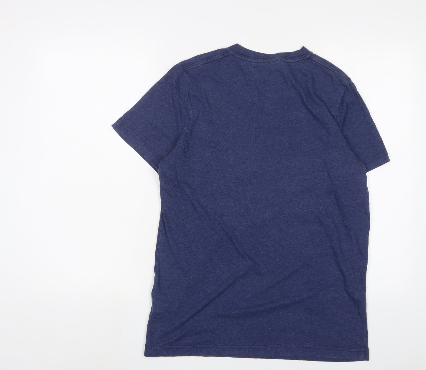 Hollister Mens Blue Cotton T-Shirt Size L V-Neck - Logo, Embroidered