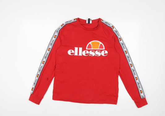 ellesse Womens Red Cotton Basic T-Shirt Size 10 Crew Neck - Logo, Embroidered