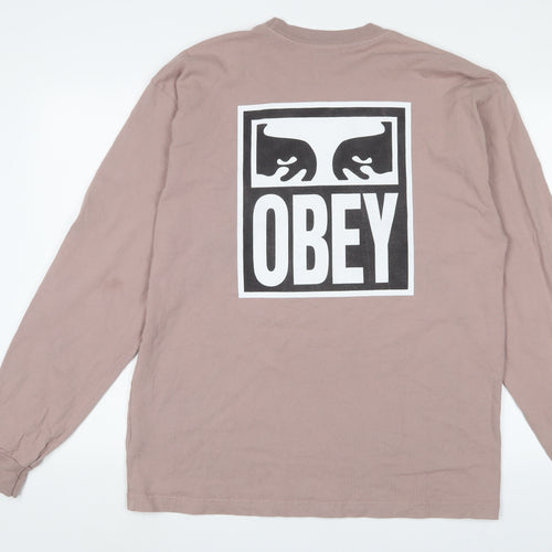 OBEY Mens Pink Cotton T-Shirt Size L Crew Neck