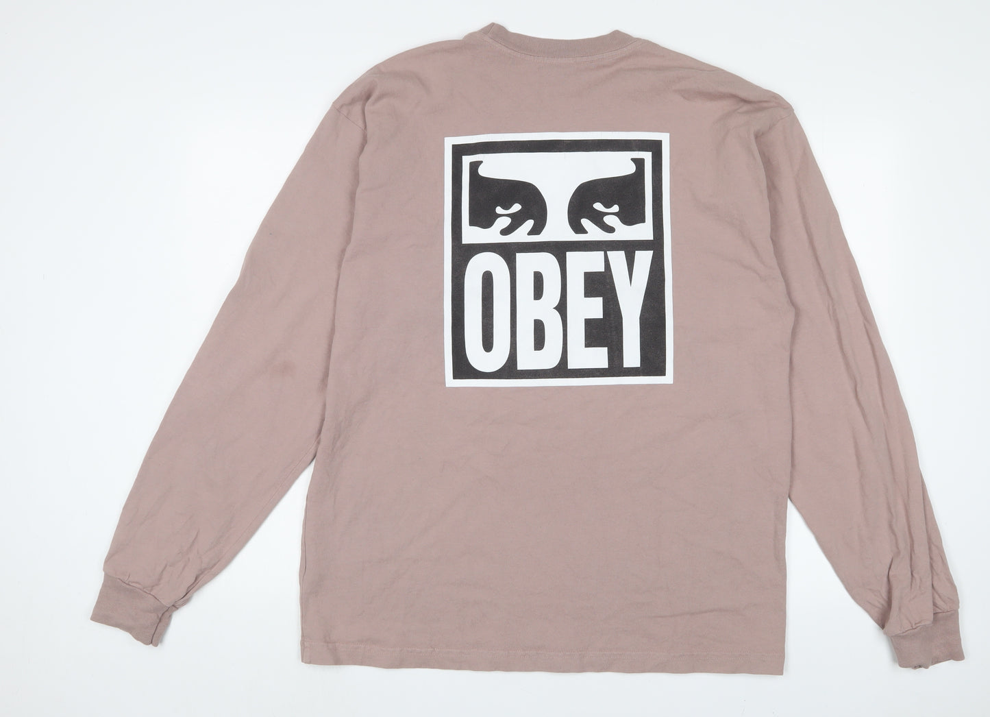 OBEY Mens Pink Cotton T-Shirt Size L Crew Neck