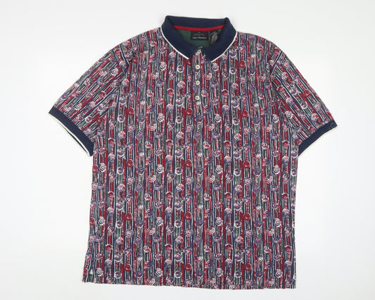 Greg Norman Mens Multicoloured Geometric Cotton Polo Size L Collared Button