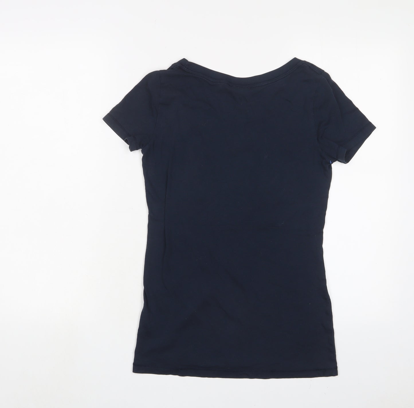 Hollister Womens Blue Cotton Basic T-Shirt Size S Crew Neck - Logo, Embroidered