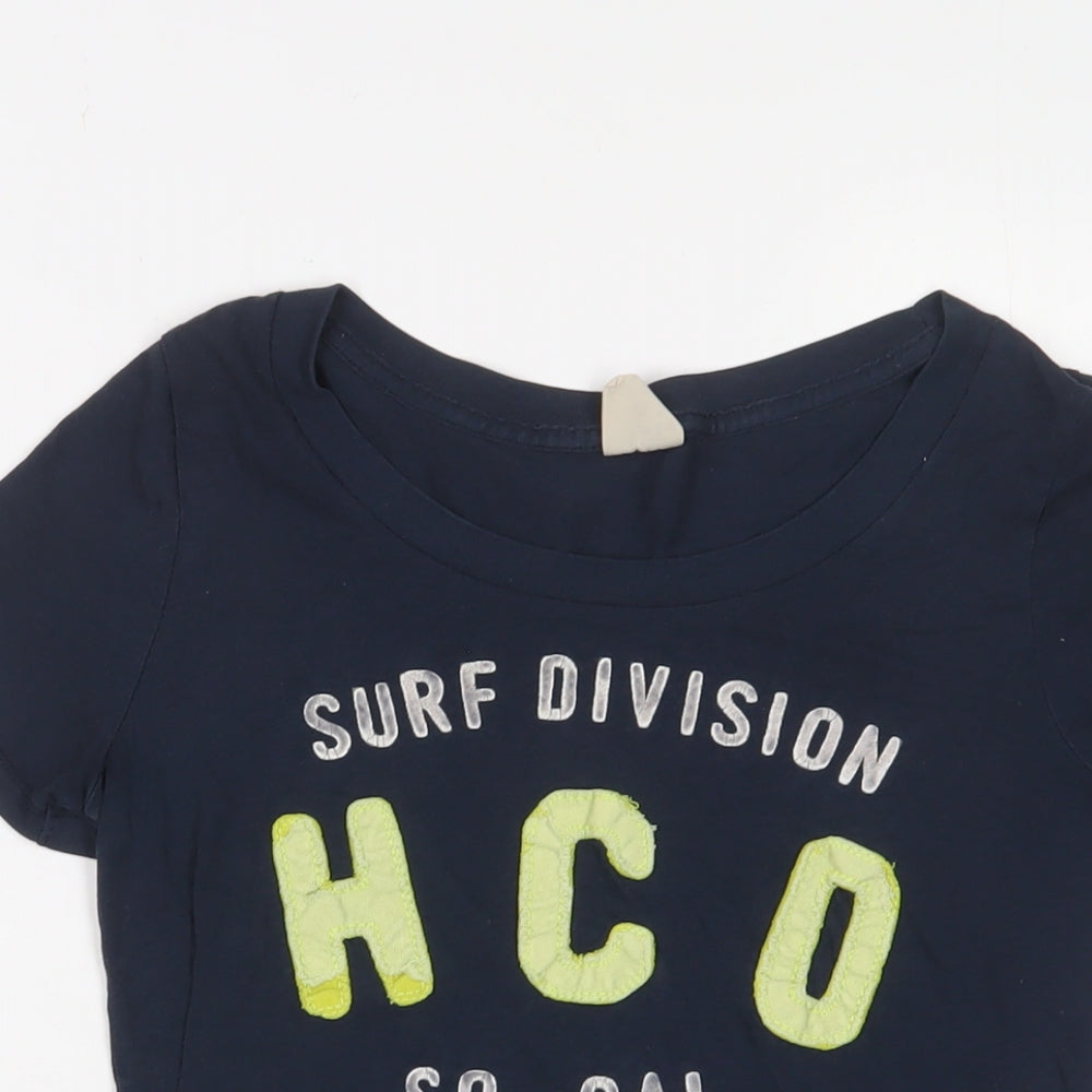 Hollister Womens Blue Cotton Basic T-Shirt Size S Crew Neck - Logo, Embroidered