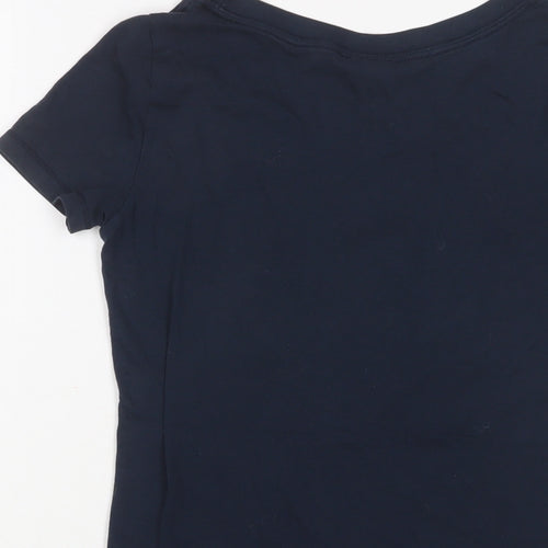 Hollister Womens Blue Cotton Basic T-Shirt Size S Crew Neck - Logo, Embroidered