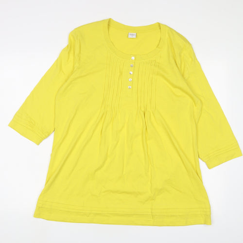 Cotton Traders Womens Yellow Cotton Tunic T-Shirt Size 16 Scoop Neck - Pleated