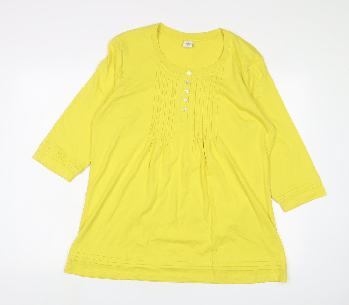 Cotton Traders Womens Yellow Cotton Tunic T-Shirt Size 16 Scoop Neck - Pleated