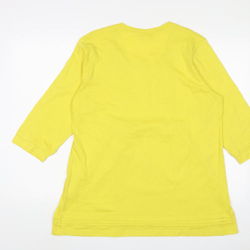 Cotton Traders Womens Yellow Cotton Tunic T-Shirt Size 16 Scoop Neck - Pleated