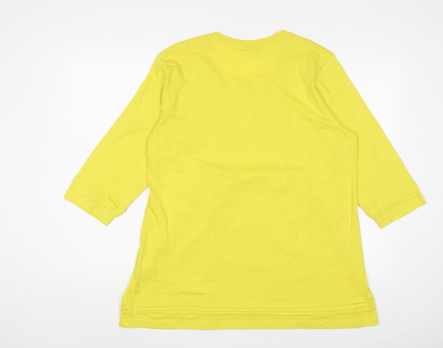 Cotton Traders Womens Yellow Cotton Tunic T-Shirt Size 16 Scoop Neck - Pleated