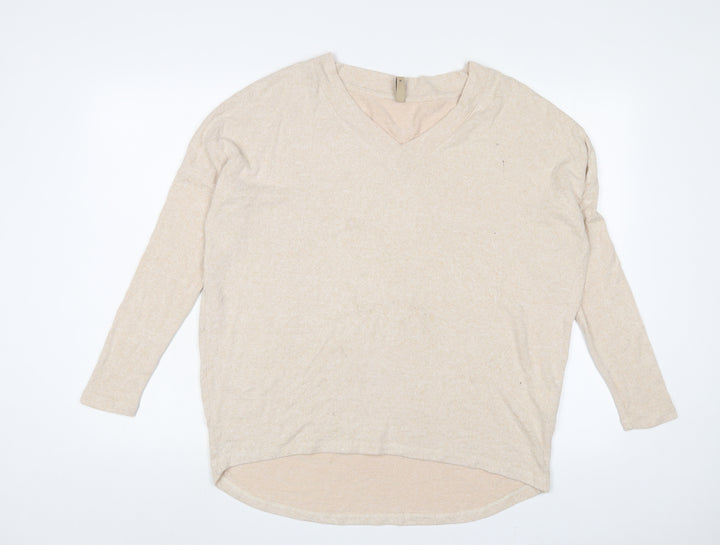 Soyaconcept Womens Beige Viscose Basic T-Shirt Size M V-Neck