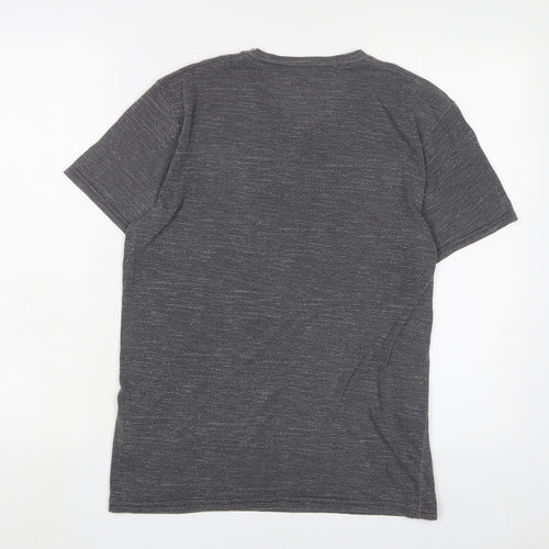 Hollister Womens Grey Cotton Basic T-Shirt Size M V-Neck - Logo, Embroidered