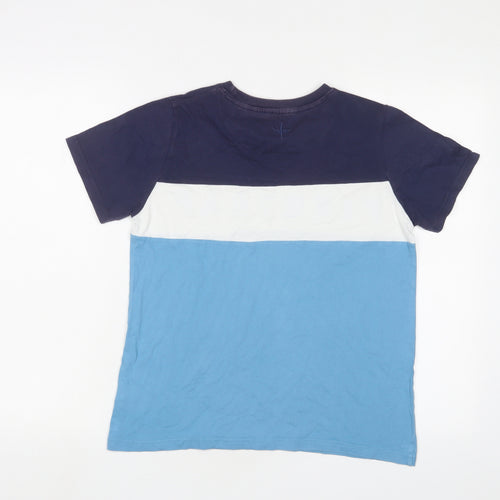 Firetrap Boys Blue Cotton Basic T-Shirt Size 13 Years Collared Pullover - Logo, Embroidered
