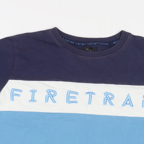 Firetrap Boys Blue Cotton Basic T-Shirt Size 13 Years Collared Pullover - Logo, Embroidered