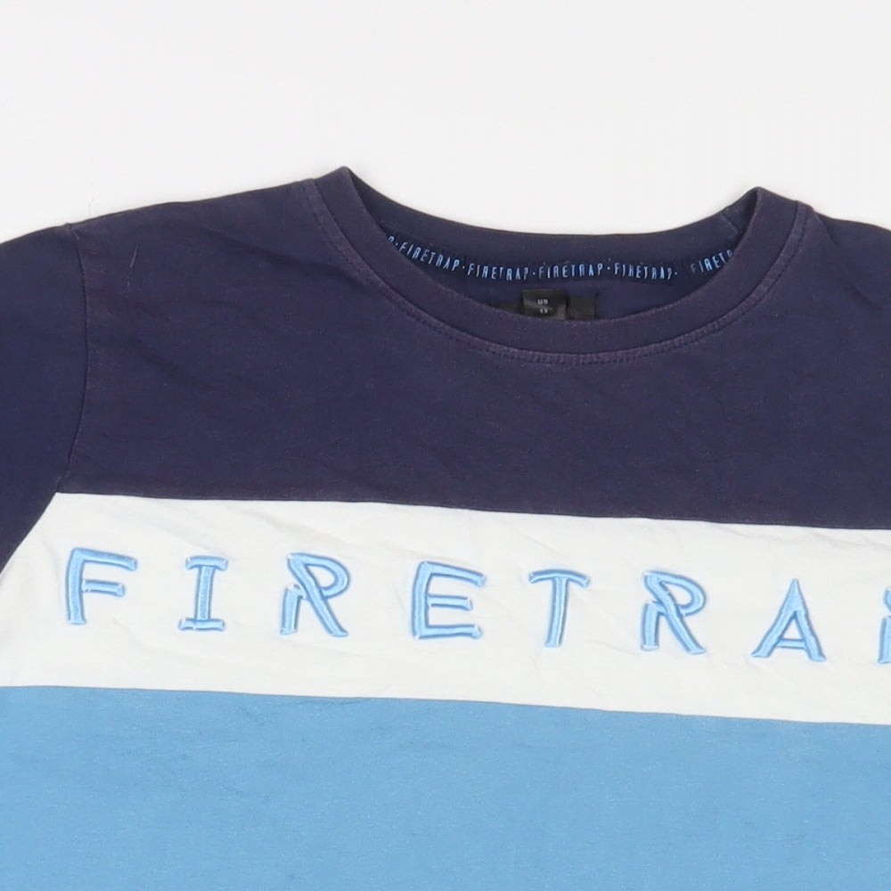 Firetrap Boys Blue Cotton Basic T-Shirt Size 13 Years Collared Pullover - Logo, Embroidered