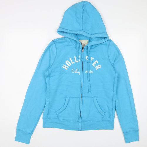 Hollister Womens Blue Cotton Full Zip Hoodie Size L Zip - Logo, Embroidered