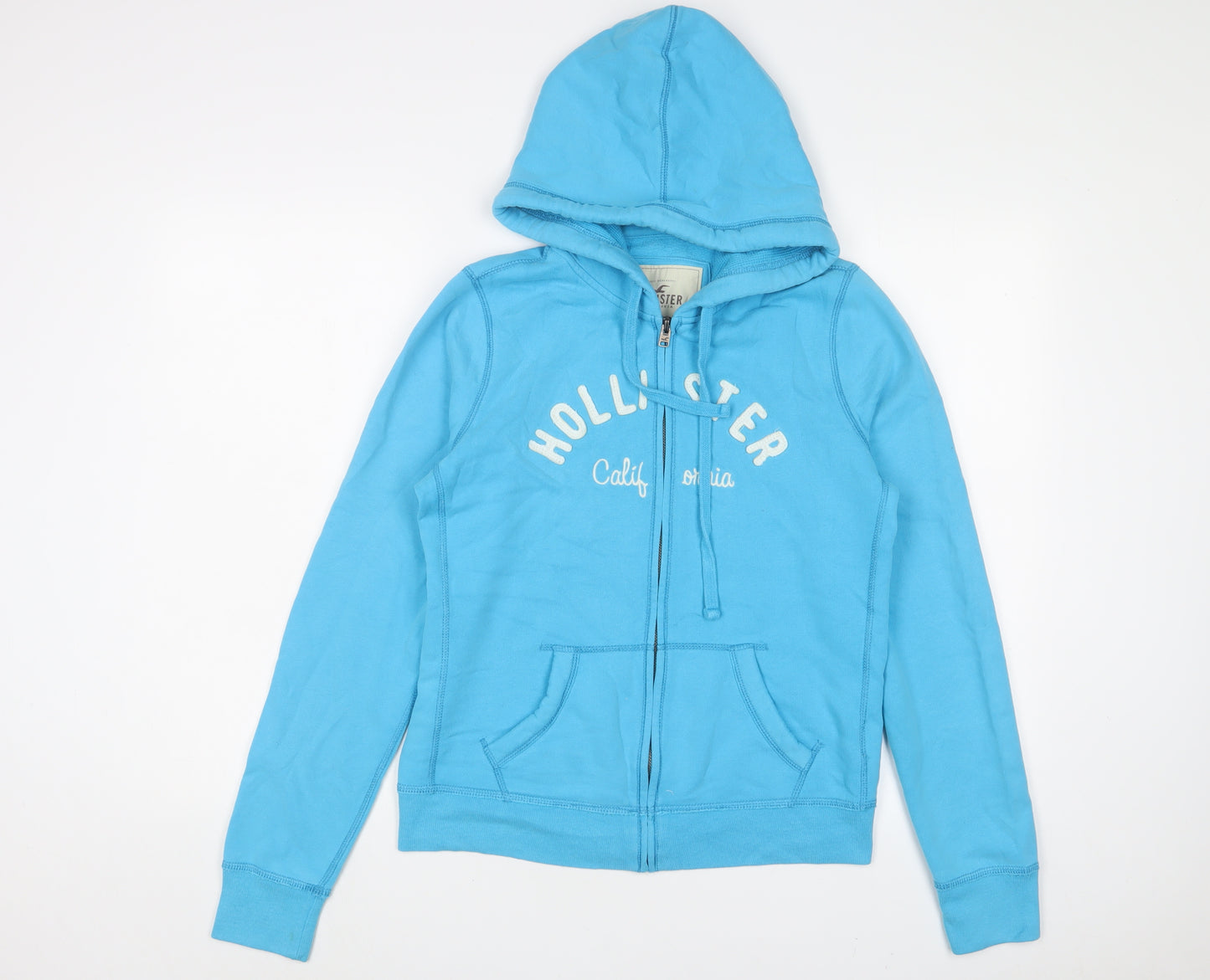 Hollister Womens Blue Cotton Full Zip Hoodie Size L Zip - Logo, Embroidered