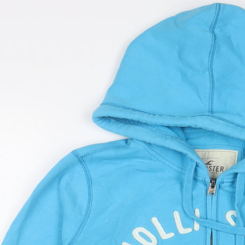 Hollister Womens Blue Cotton Full Zip Hoodie Size L Zip - Logo, Embroidered