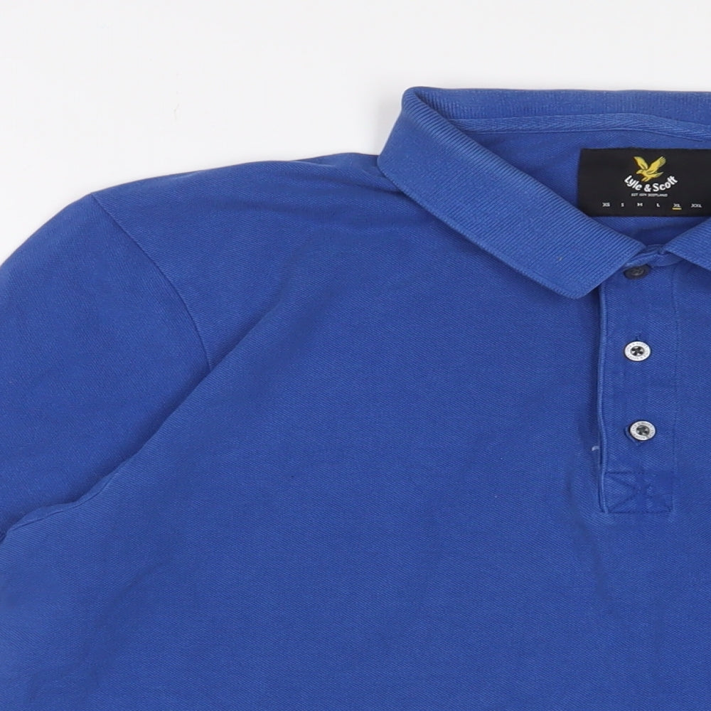 Lyle & Scott Mens Blue Cotton Polo Size XL Collared Button - Logo, Embroidered