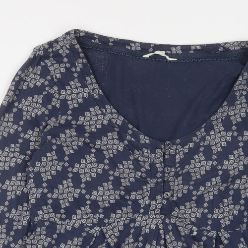 White Stuff Womens Blue Geometric Cotton A-Line Size 12 Scoop Neck Pullover - Belted