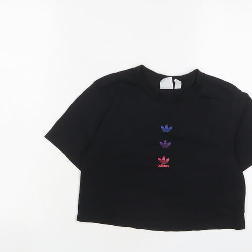 adidas Womens Black Cotton Cropped T-Shirt Size 6 Crew Neck - Logo