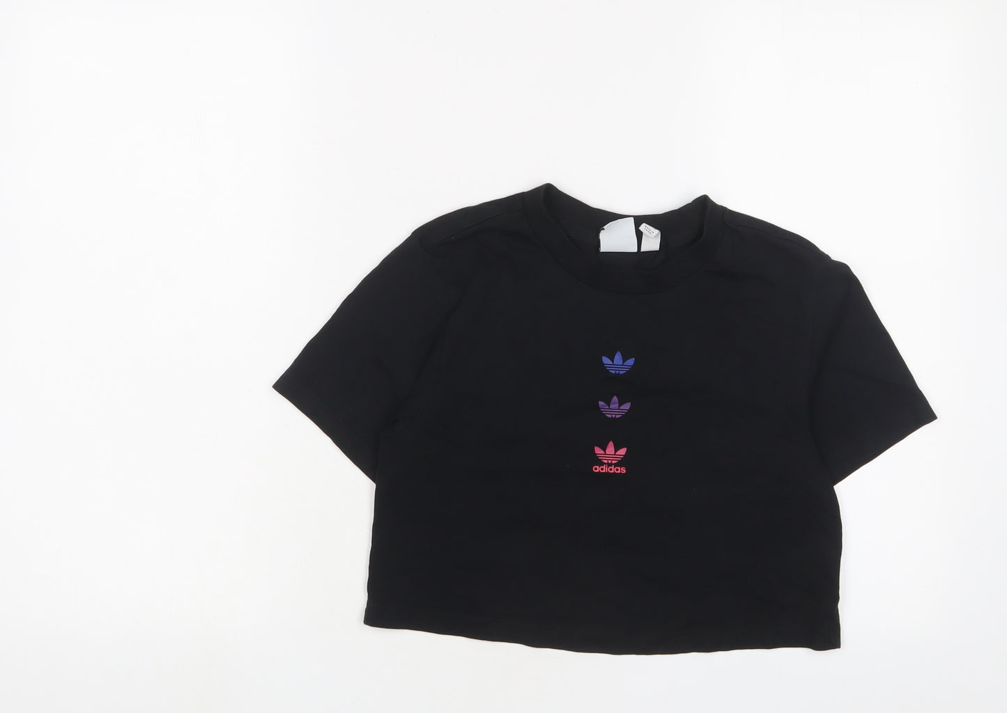 adidas Womens Black Cotton Cropped T-Shirt Size 6 Crew Neck - Logo