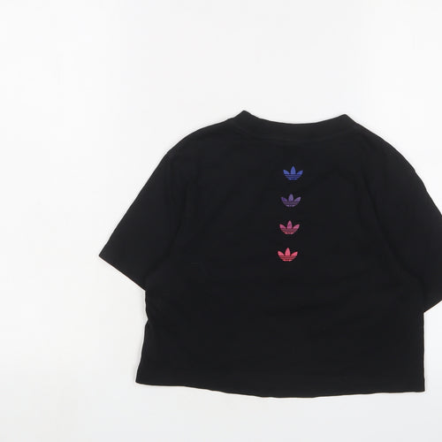 adidas Womens Black Cotton Cropped T-Shirt Size 6 Crew Neck - Logo