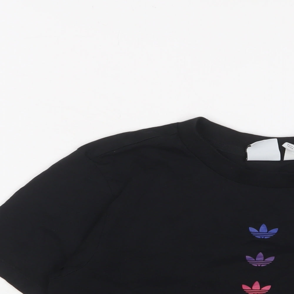 adidas Womens Black Cotton Cropped T-Shirt Size 6 Crew Neck - Logo