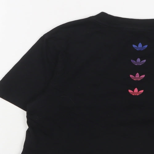 adidas Womens Black Cotton Cropped T-Shirt Size 6 Crew Neck - Logo