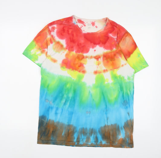 Gap Mens Multicoloured Geometric Cotton T-Shirt Size L Crew Neck - Tie Dye