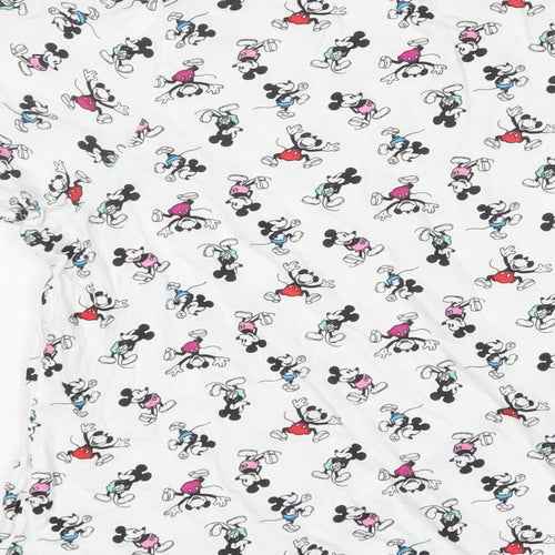 Mickey Mouse Womens White Geometric Cotton Basic T-Shirt Size L Crew Neck