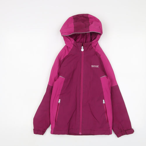 Regatta Girls Pink Rain Coat Coat Size 7-8 Years Zip - Logo