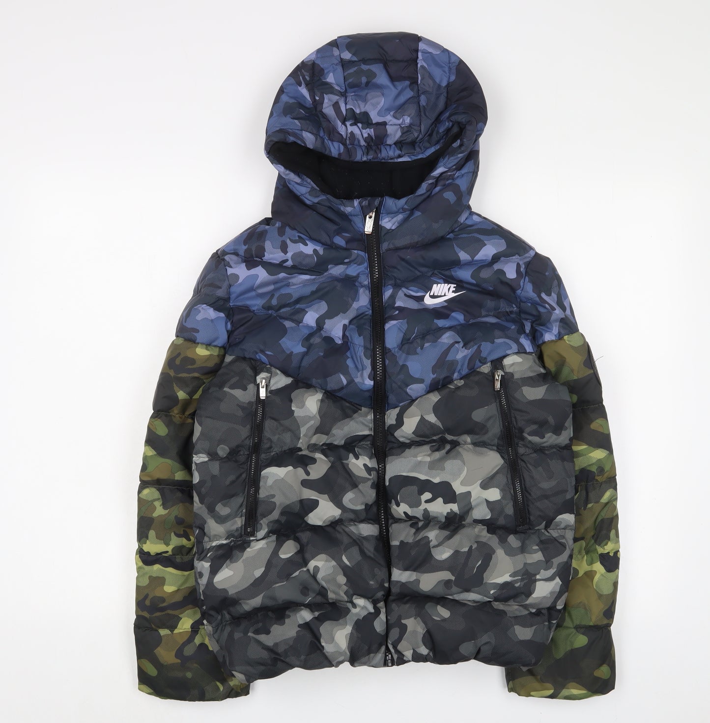 Nike Boys Multicoloured Camouflage Parka Coat Size 13 Years Zip - Logo