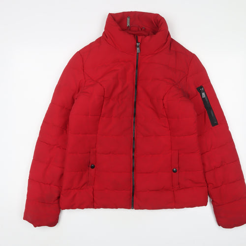 Jane Norman Womens Red Quilted Jacket Size 14 Zip