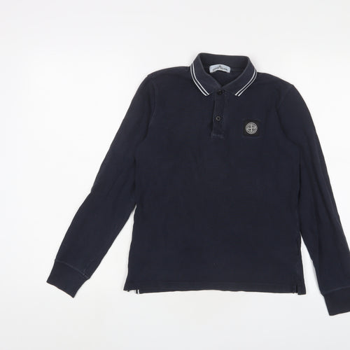 Stone Island Boys Blue Cotton Basic Polo Size 12 Years Collared Button - Logo, Embroidered