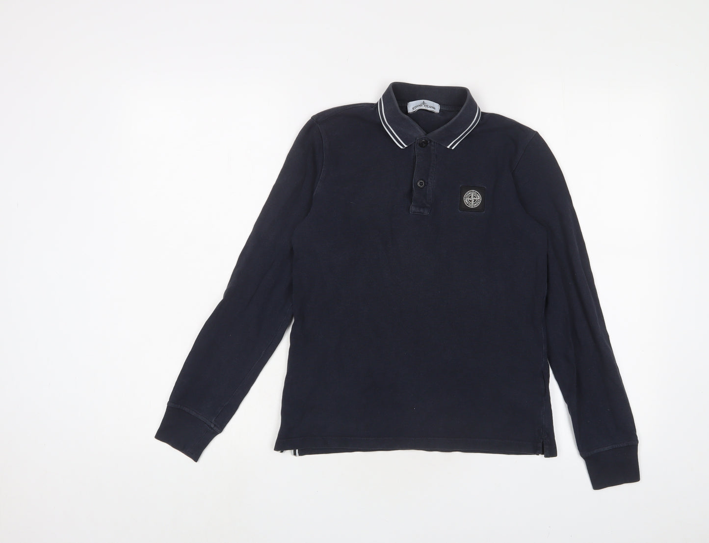 Stone Island Boys Blue Cotton Basic Polo Size 12 Years Collared Button - Logo, Embroidered